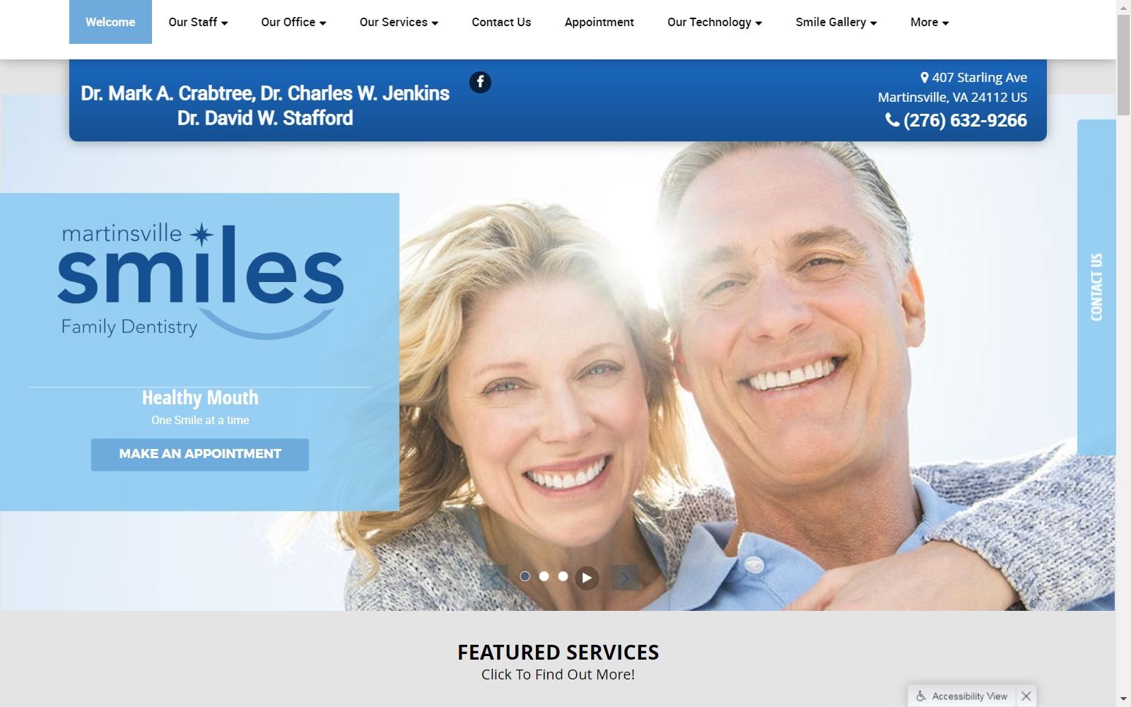 Martinsville Smiles, PLLC, Drs. Mark Crabtree & Charles Jenkins screenshot