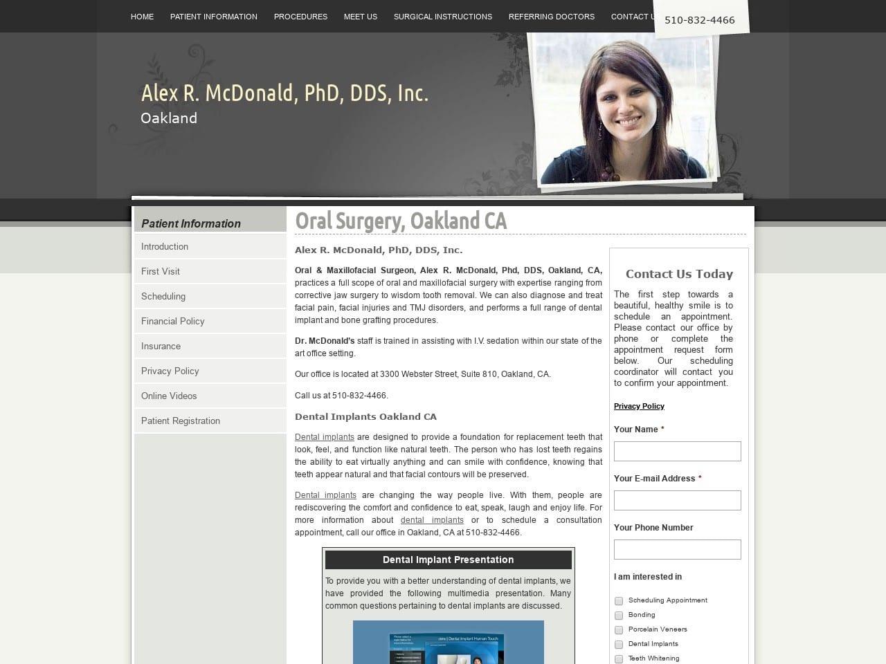 Alex McDonald PhD DDS Inc. screenshot