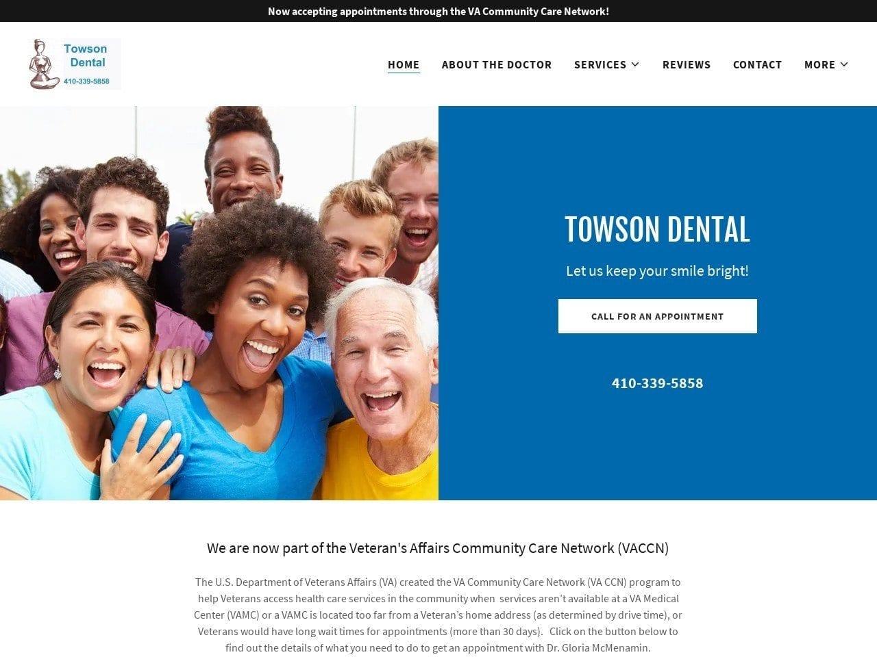 Towson Dental with Gloria McMenamin DDS DMD PA screenshot