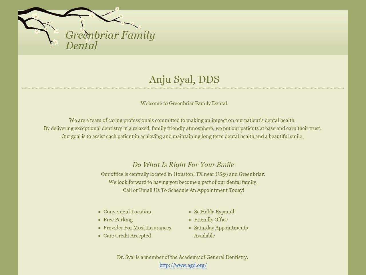 Greenbriar Family Dental Dr. Anju Syal DDS screenshot