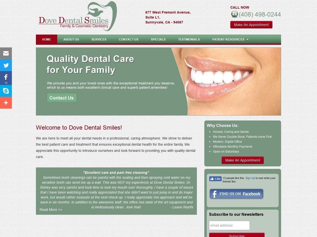 Dove Dental Smiles Dr Shirley Irudayaraj DDS screenshot