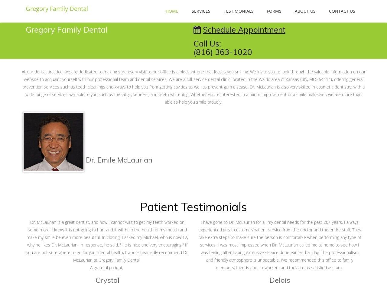 Gregory Family Dental screenshot