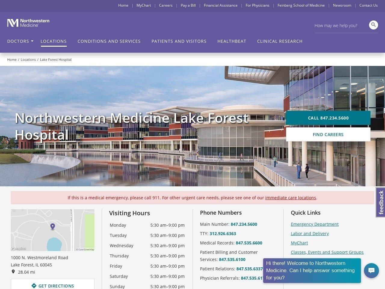 Northwestern Lake Forest Hospital screenshot