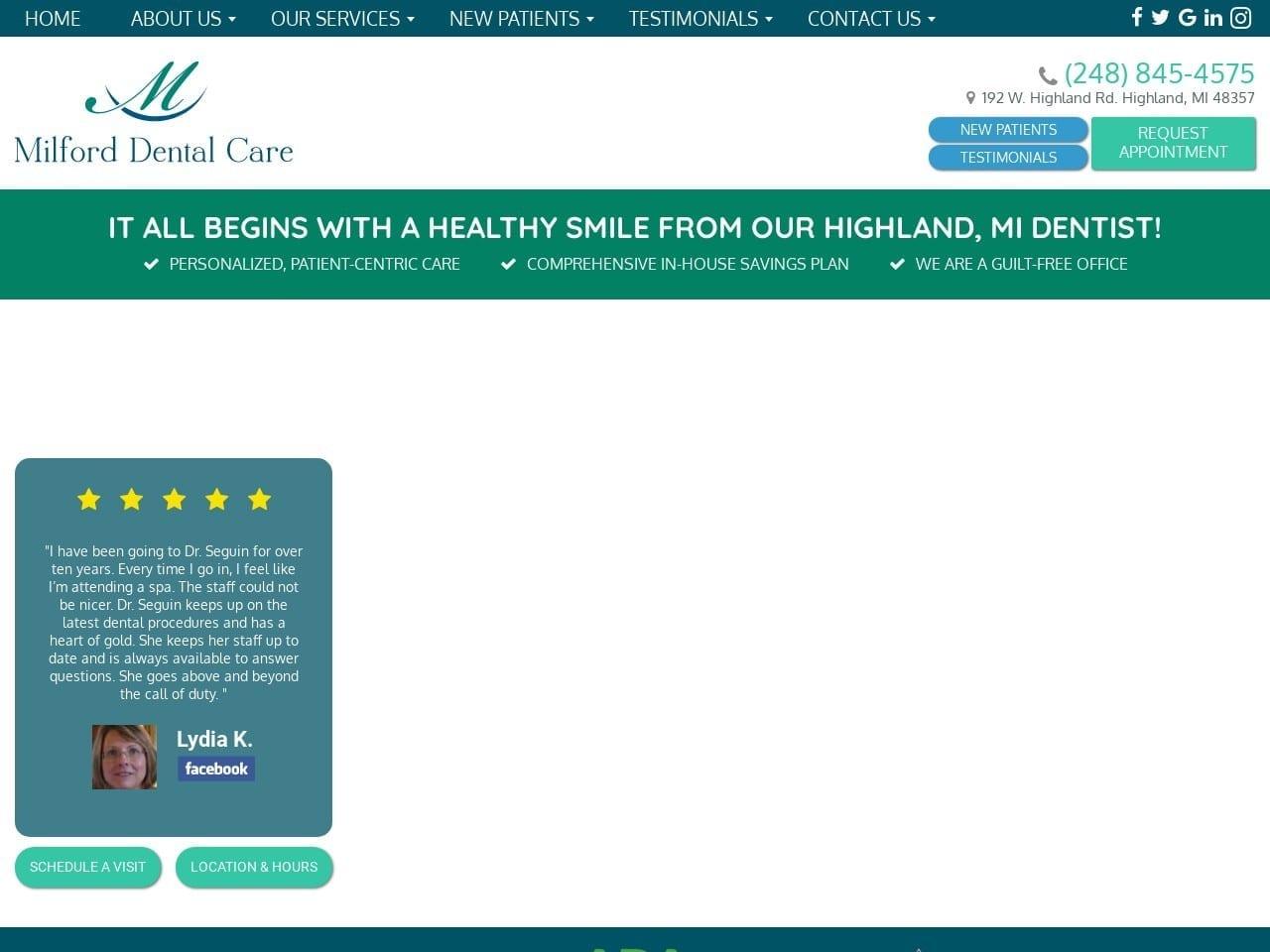 Milford Dental Care Seguin Jill DDS screenshot
