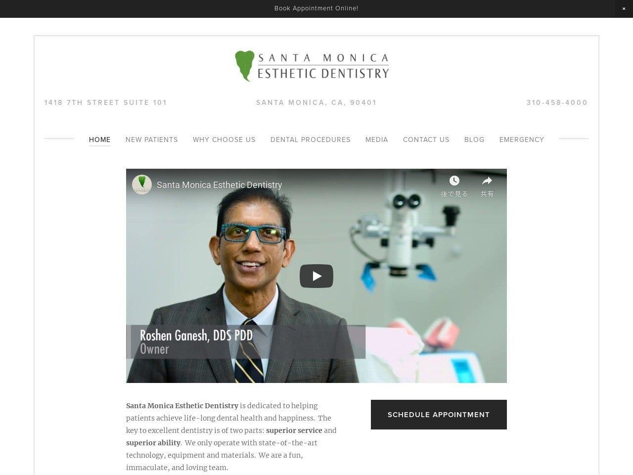 Santa Monica Esthetic Dentistry Dr. Roshen Ganesh screenshot