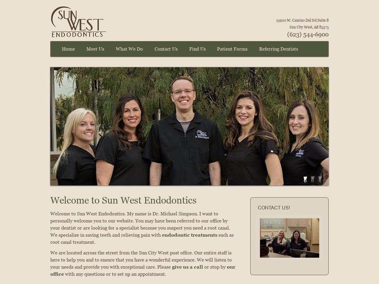 Sun West Endodontics Dr. Michael G Simpson DDS MS screenshot