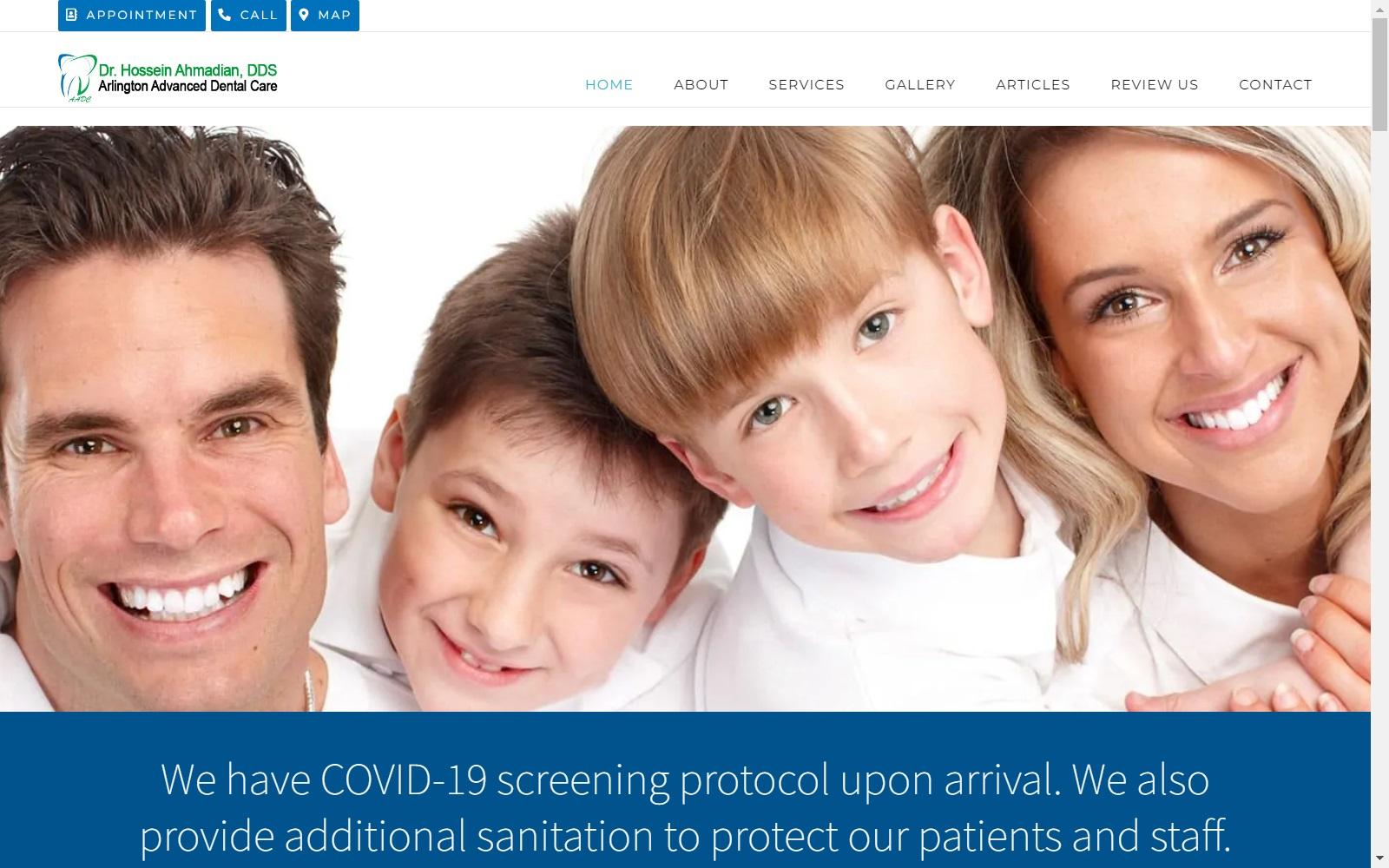 Arlington Advanced Dental Care, Dr. Hossein Ahmadian DDS screenshot