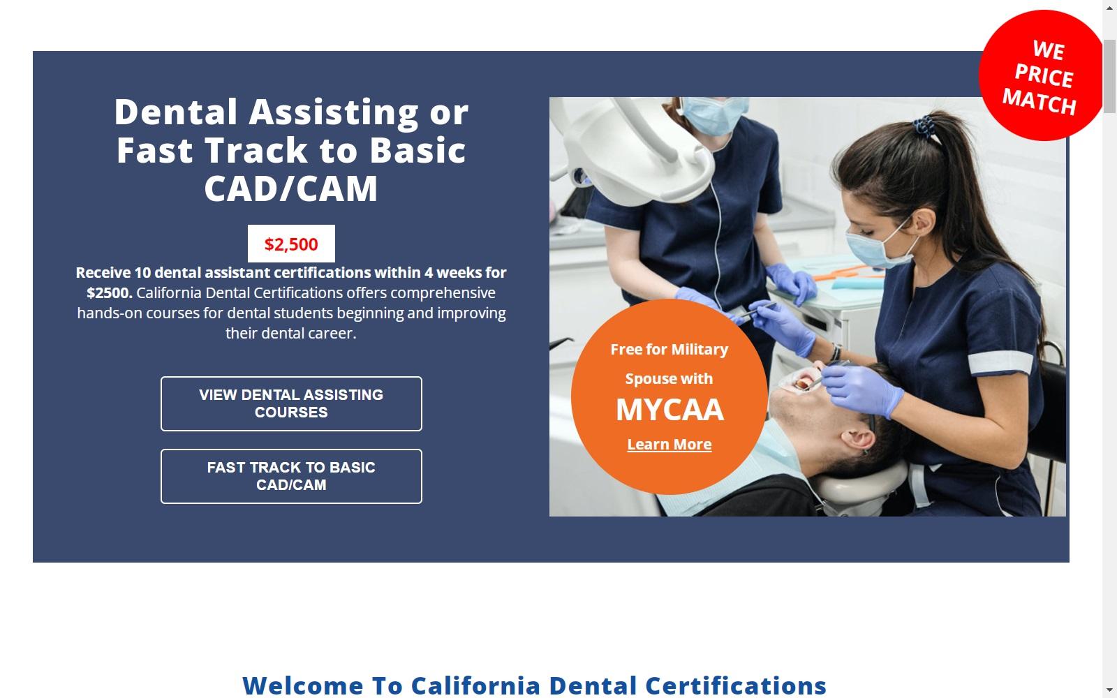 California Dental Certifications screenshot
