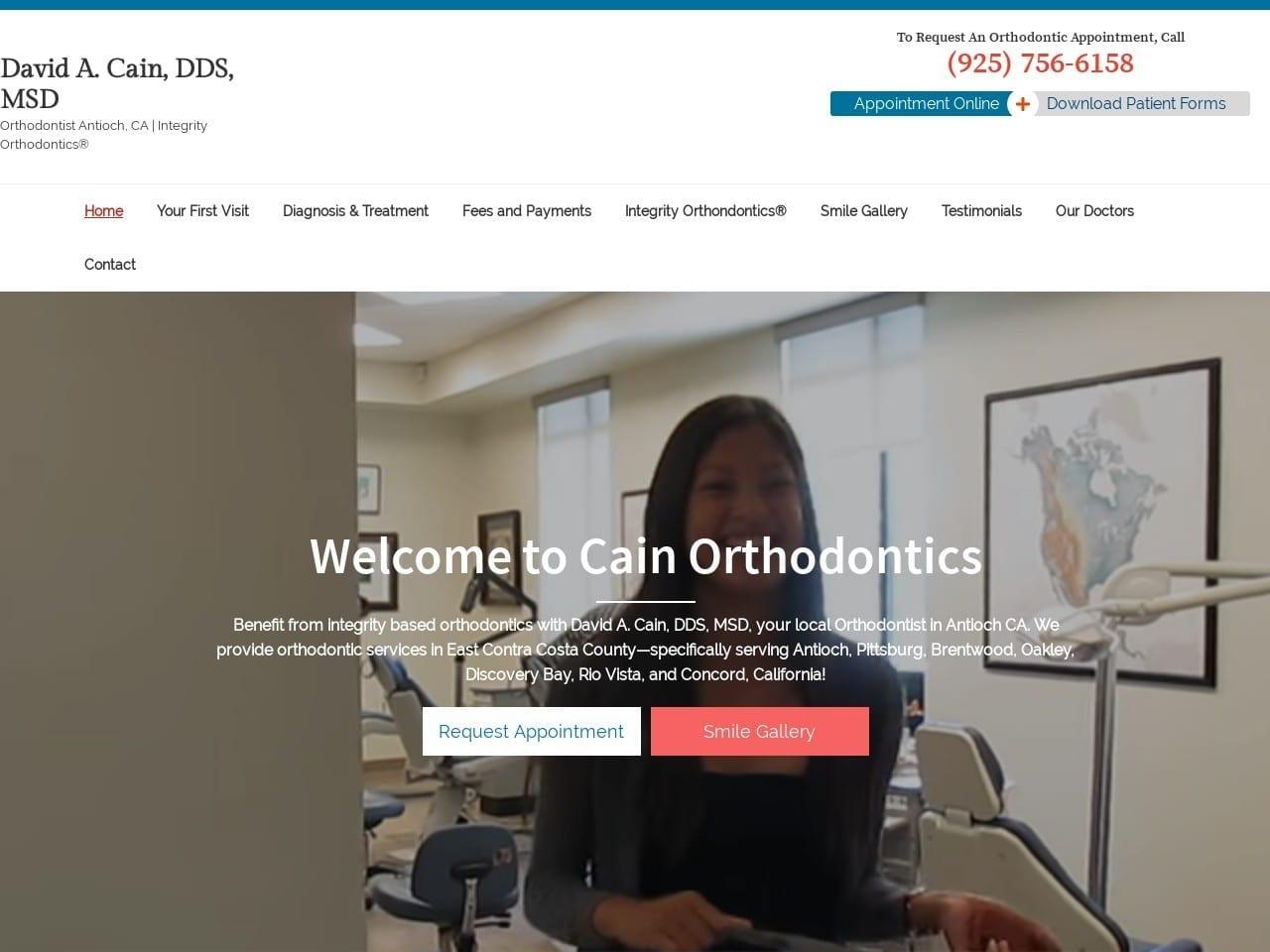 David A. Cain DDS MSD Orthodontics screenshot